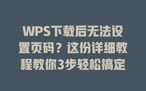 WPS下载后无法设置页码?这份详细教程教你3步轻松搞定 一